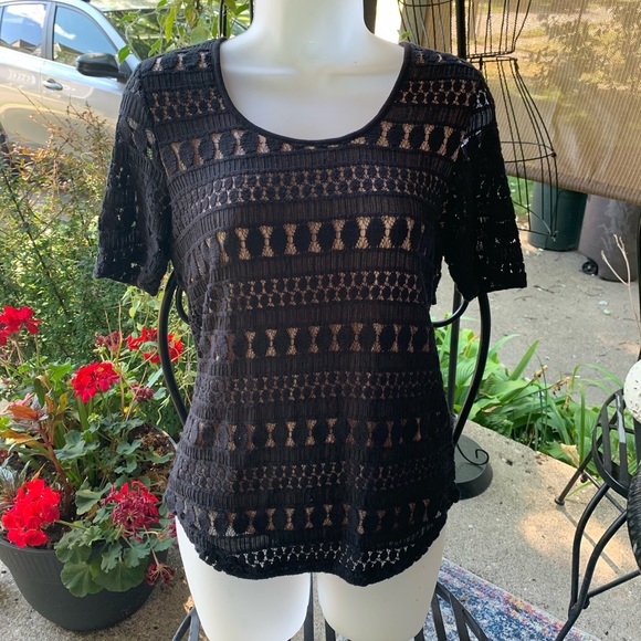 💜ANTHROPOLOGIE WOLVEN Black Lacework Top Womens Size S EUC - Picture 3 of 4